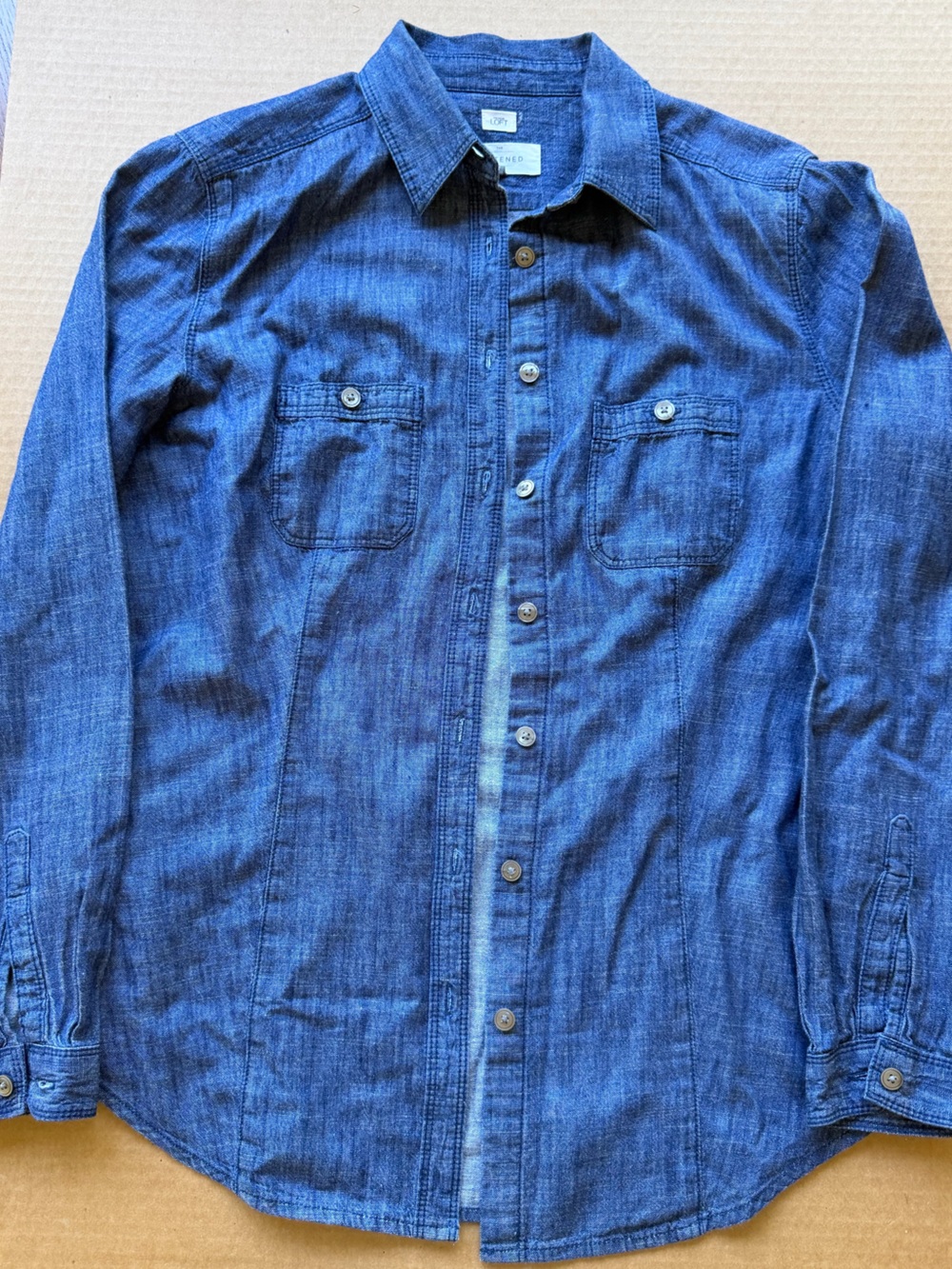 Ann Taylor LOFT SUPERSOFT Denim Button-Down, Tailored Shirt in Blue